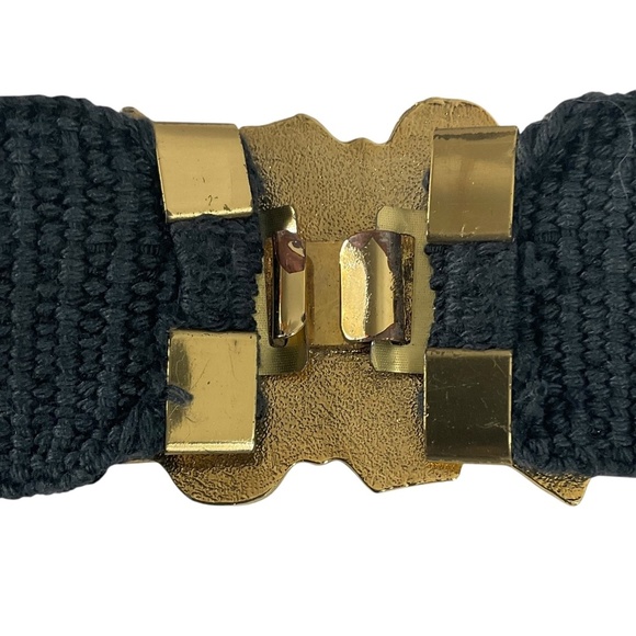 Vintage Gantos Black Belt with Gold Rhinestone Clasp - Picture 4 of 11